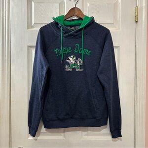 Notre Dame Women's Hoodie Sweatshirt Colosseum Brand Embroidered Navy Green Sz L